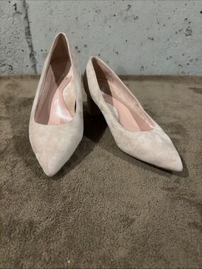 Ally Tan Suede Classic Pointed Toe Block Heel Pumps - Size 42 Euro